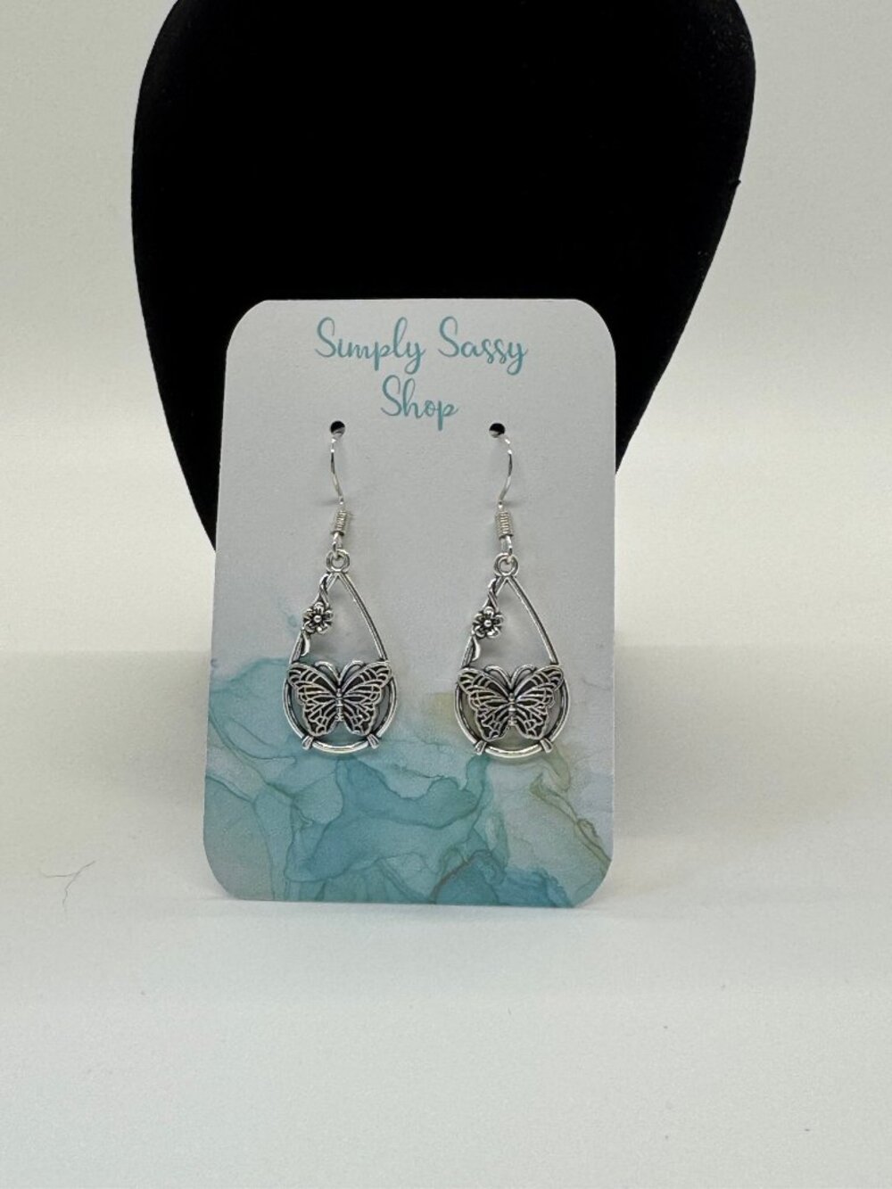 Simply Sassy Silver Tone Butterfly Teardrop Dangle Earrings NWT